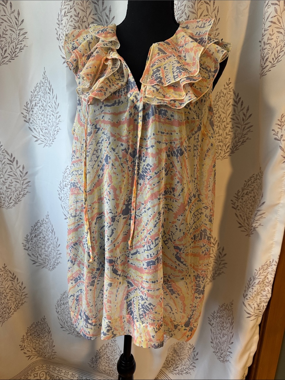 CAbi Pastel Floral Watercolor Sleeveless Top